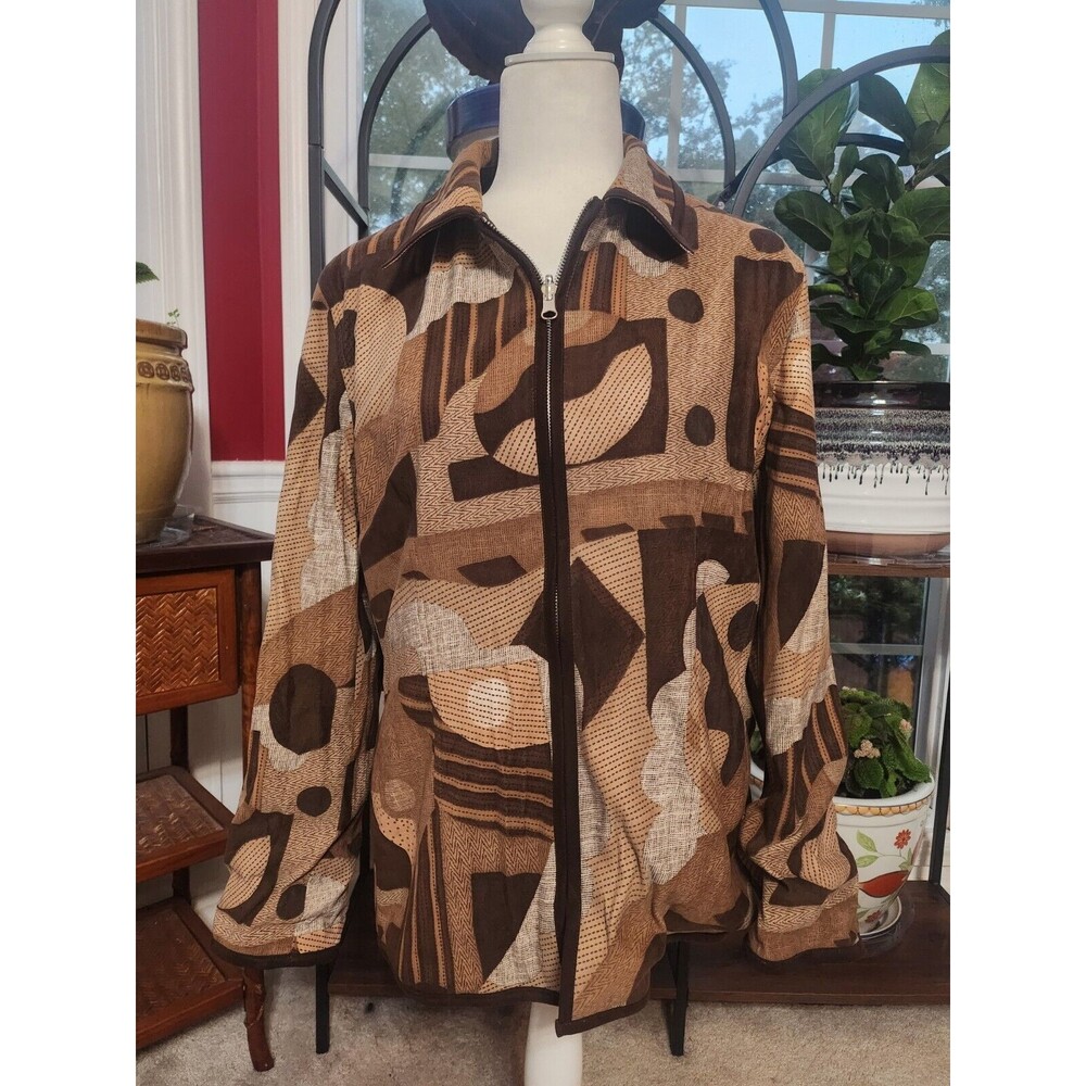 Harve Benard Reversible Faux Suede Brown Abstract Print Coat
